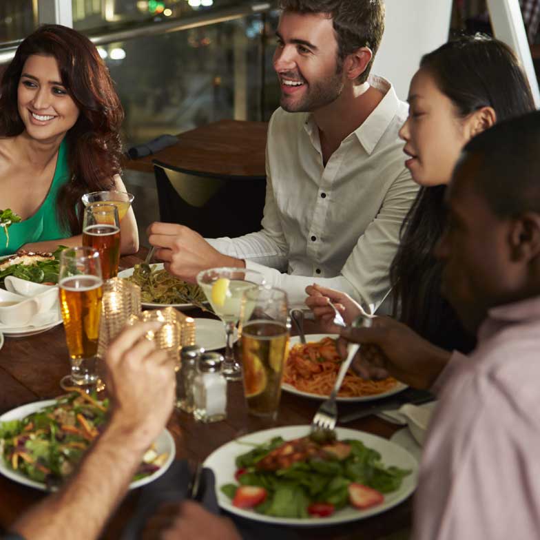 Group of friends dining at a restaurant